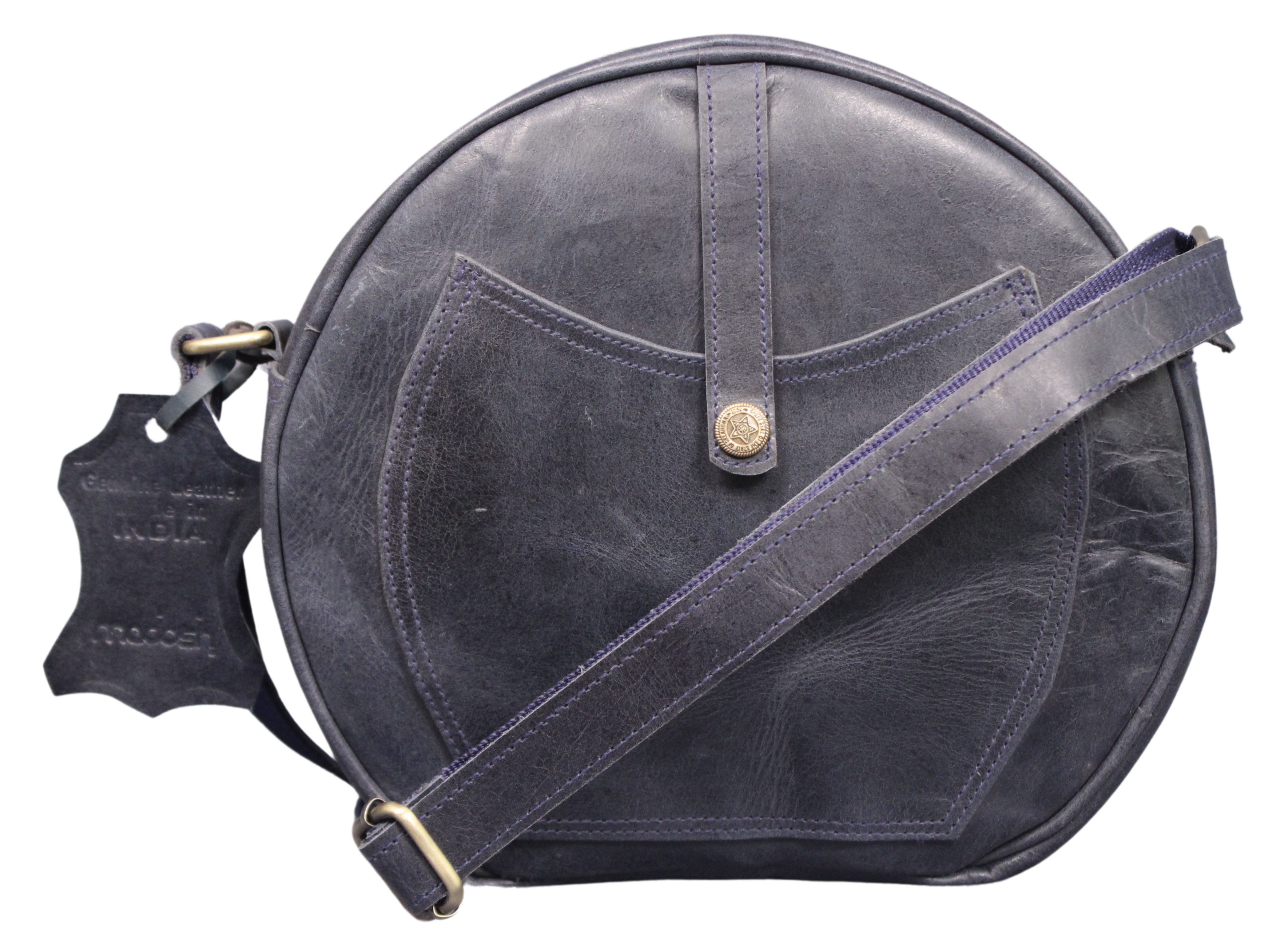 Crossbody Purse Buffalo Leather Hobo Women Semi Circle Zipper Blue Bag